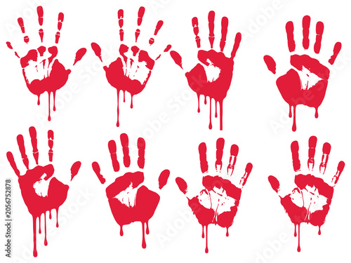 Bloody Hand Print Vector Featuring Horror Handprint and Fingerprint Marks Isolated on White for Halloween and Crime Scene Graphics