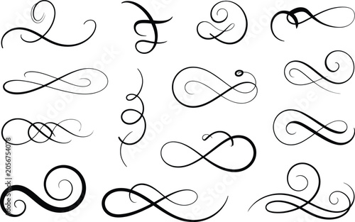 Swirl Ornament Stroke with Ornamental Curls, Decorative Swirls Divider Elements, Filigree Flourishes and Elegant Vector Design