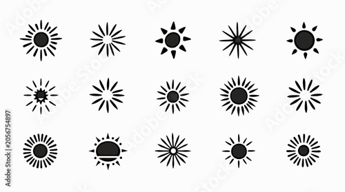 Set of 15 hand drawn sun icons