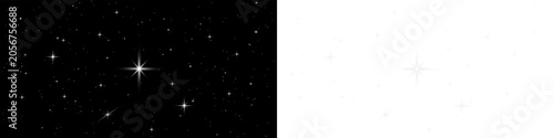 Sparkling white glittering twinkling stars and glowing light particles overlay for dark night sky fantasy background on transparent realistic PNG