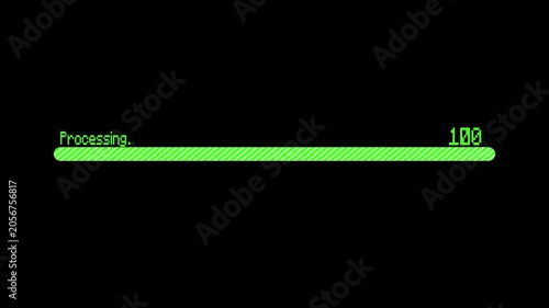 Green progress bar animation with processing label and percentage loading