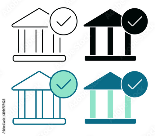 Corporate Governance Icon. Government building and check mark logo. ESG concept. Line, Negative, Duotone and Solid Style for Dark and Light UI, Web and Mobile Apps.