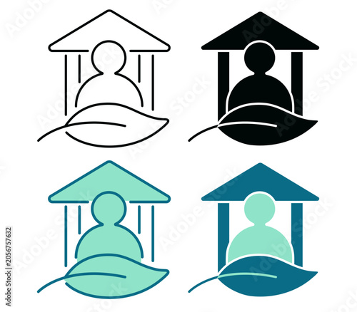 ESG Icon. Person, Government Building and Leaf logo. Sustainability concept. Line, Negative, Duotone and Solid Style for Dark and Light UI, Web and Mobile Apps.
