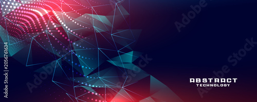 Abstract Network Digital Background - Red Blue Geometric Shapes with Glowing Data Nodes - Modern Technology Wallpaper Design