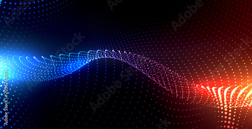 Abstract Energy Wave - Blue Red Glowing Particles with Flowing Motion Lines - Modern Digital Technology Background Wallpaper