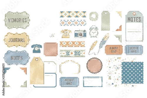 Fotografie Vintage scrapbook elements with tags, tickets, and memorabilia