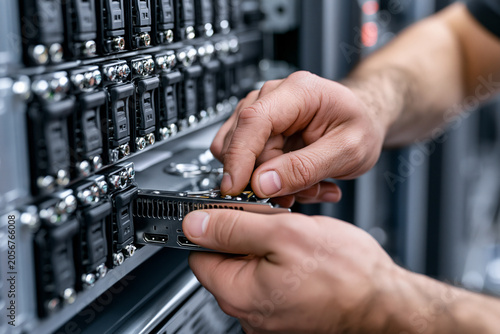Data centre technician replacing AI accelerator hardware