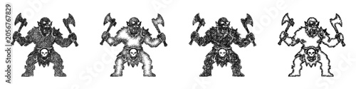 Foto Monochrome sketch orc berserker icon design set