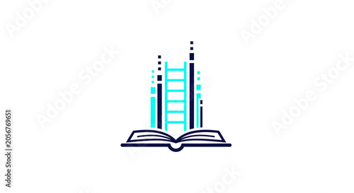 Knowledge And Education Ascendancy Represented By Book And Ladder Logo Design