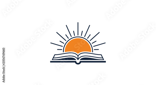 Knowledge And Education Symbol With Sun Shining Above Open Book On White Background
