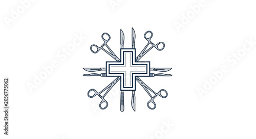 Medical Instruments Arranged Around a White Cross Creating a Unique Visual Aesthetic