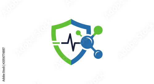 Medical Shield Protection With Modern Molecular Structure and Health Care Logo Design