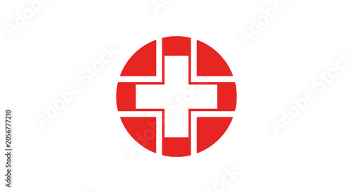 Medical Symbol Design: Red Cross emblem in a Circle for Healthcare and Emergency Aid