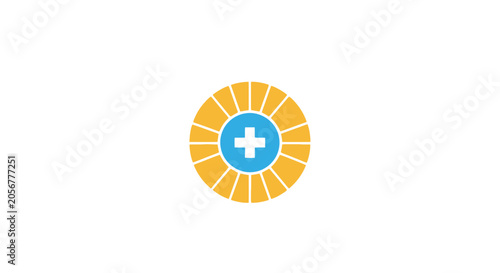 Medical Symbol In Bright Circular Design With Sunburst Style On White Background