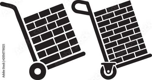 Bild auf Leinwand Two hand trucks with bricks, one with wheels and one with caster.