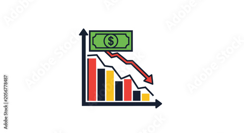 Declining financial graph with dollar bill.