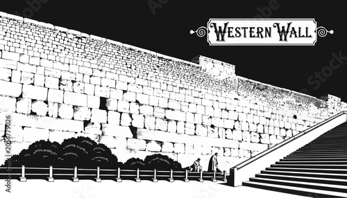 Obraz na płótnie Very beautiful black-and-white engraved vector illustration featuring the WESTER