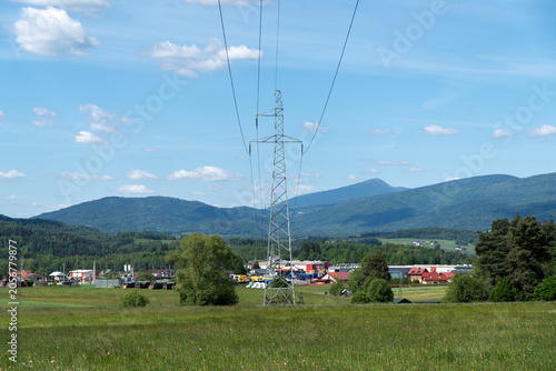 High-voltage electricity pylon with wires