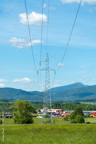 High-voltage electricity pylon with wires