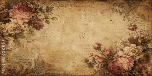 Vintage Floral Roses on Old Paper Background