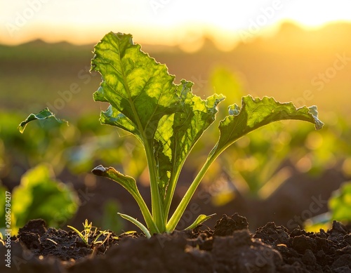 Close-up of fresh green broccoli floret growing outdoors.