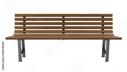 Tableau sur toile Isolated modern park bench with wooden slats and dark gray metal frame for outdoor seating
