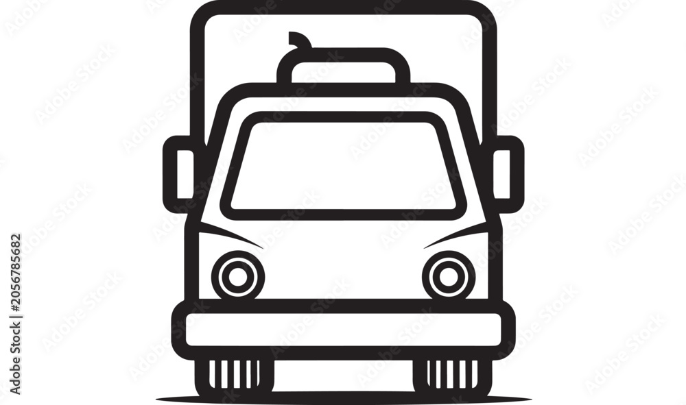 Fototapeta premium Delivery Truck Vector Icon with Open Road Shape, Front View, Bold Outline, Simple Logistics and Transportation Symbol