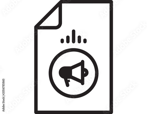 Schilderij op canvas Document Icon with Megaphone and Sound Waves on a White Background Featuring Com