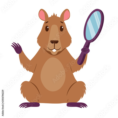 Cute cartoon pig holding purple balloon