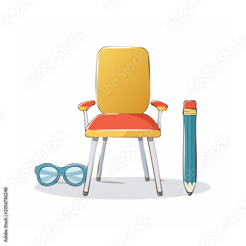 Flat design 3D render of office chair and desk lamp
