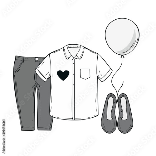 Flat design bicycle with heart and clothing