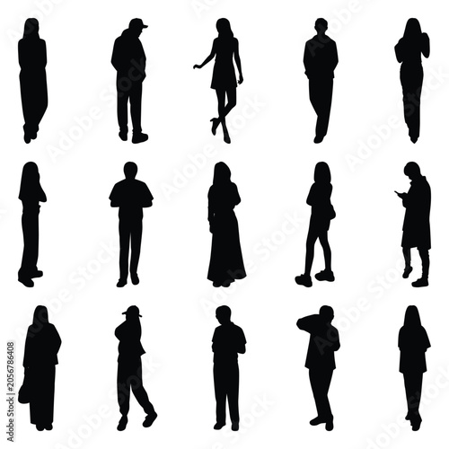 Vector collection set of individual people silhouettes.