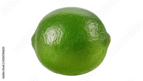 Fényképezés Isolated vibrant green whole lime fruit, perfectly ripe and fresh with textured