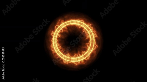 Render Neon circle rotation of frame effects on dark background. Video animation glowing techno backdrop. Round motion frame.
