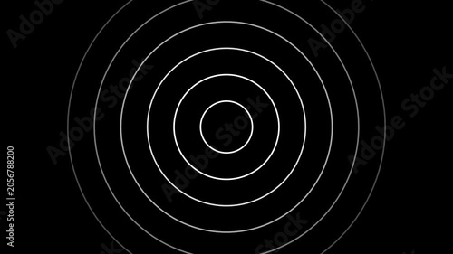 Digital white color radio waves screen animation icon on black background. Radial fade wave for sound, swirl, radio and sonar.