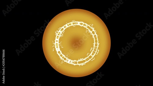 Render Neon circle rotation of frame effects on dark background. Video animation glowing techno backdrop. Round motion frame.