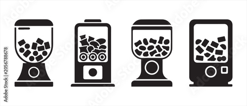 Set of vending machine icons featuring candy and snack dispensers in a clean flat graphic style.