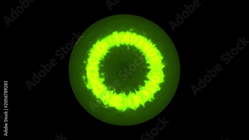 Render Neon circle rotation of frame effects on dark background. Video animation glowing techno backdrop. Round motion frame.