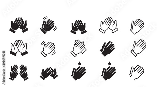 Φωτογραφία Clapping Hands Icons Collection Black And White Line Art Silhouette