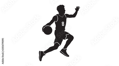 Quadro su tela Basketball player dribbling with ball black silhouette
