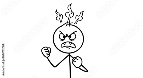 Obraz na płótnie Angry Stick Figure Man with Steam and Clenched Fists Expressing Intense Frustrat