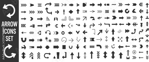 Obraz na plátně Extensive collection of black arrow icons in various styles and directions for d