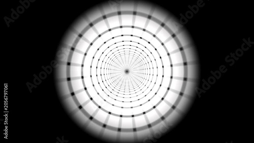 Abstract black and white geometric tunnel background with circular perspective and optical illusion effect