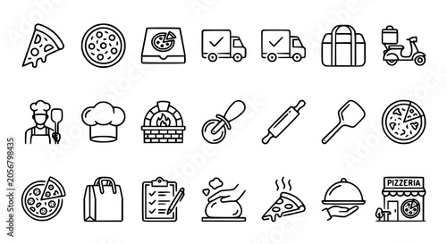 Foto Premium Pizza Outline Icons with Slice Delivery Oven Chef and Culinary Restauran