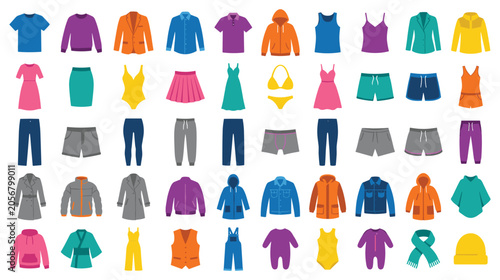 Billede på lærred A colorful array of various apparel and clothing items.