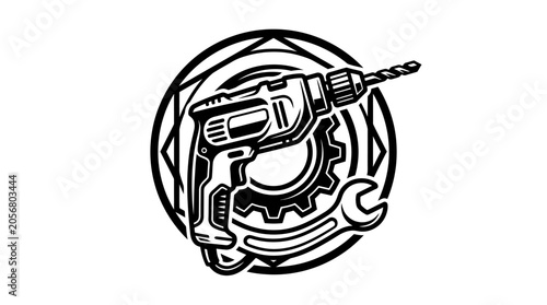 Bild auf Leinwand Black and white drill illustration.