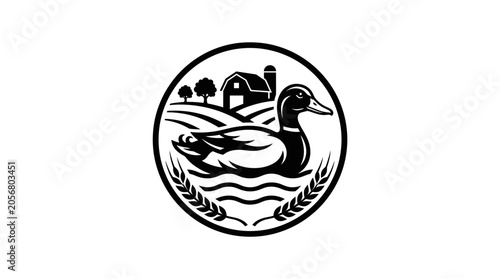 Black and white duck logo design.