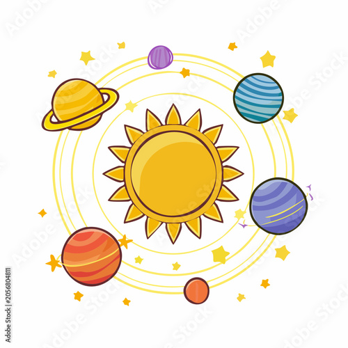 Cartoon Solar System with Sun and Planets