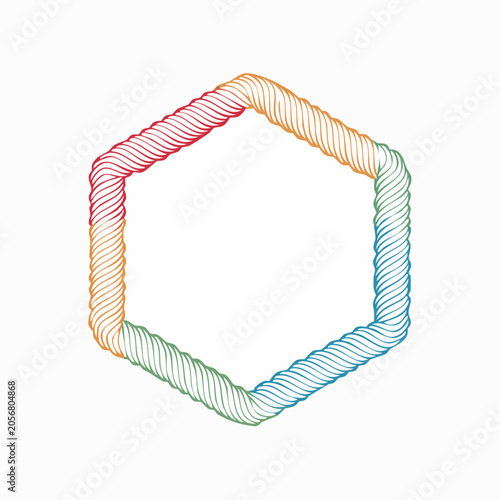 Hexagonal shape made of colorful twisted ropes