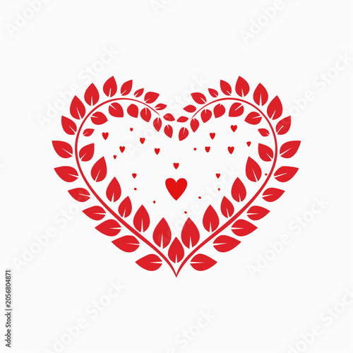 Heart shape formed by red leaves and small hearts